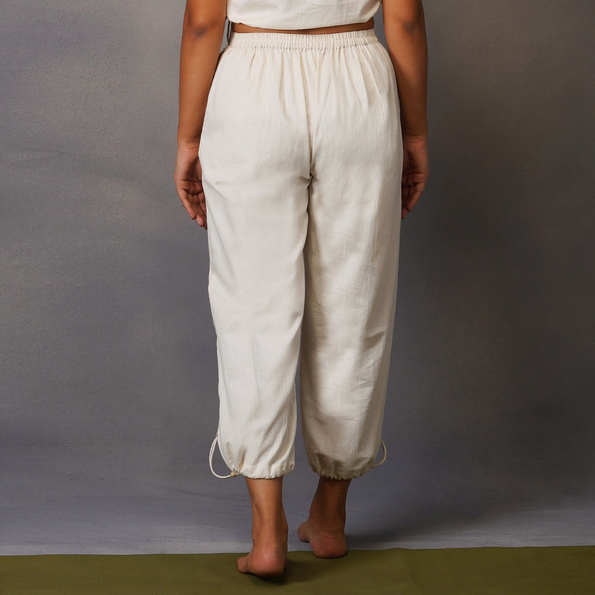Pure Coton White String Pull Pants |AKISO