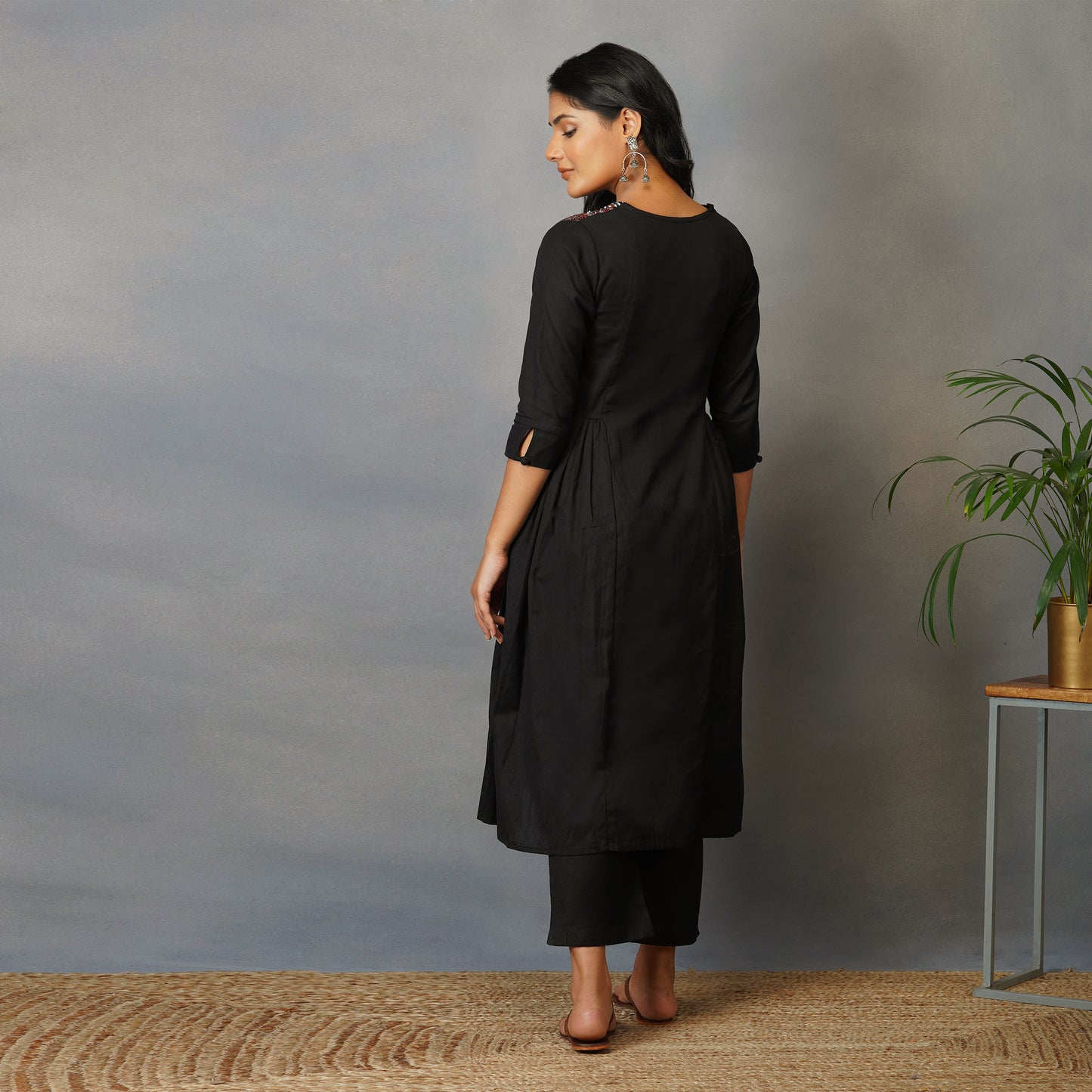 Black Side Panel Kurta with Handblock Ajrak