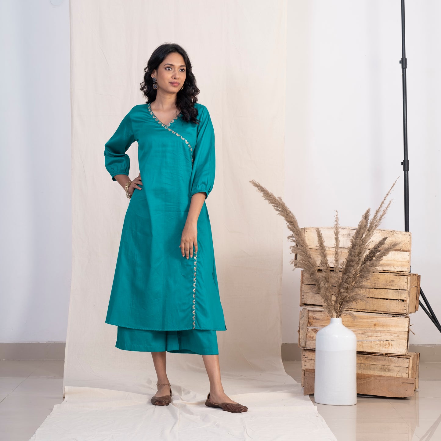Blue Angrakha Embroided Kurta