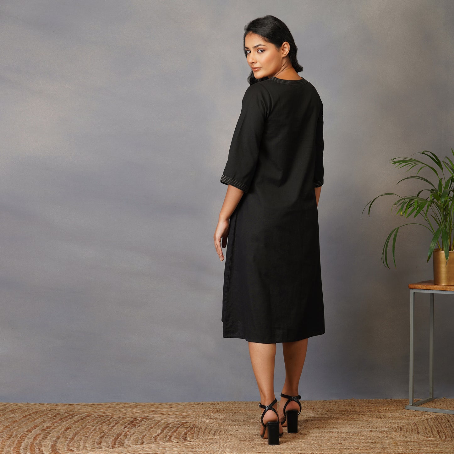 Black A Line Dress with Handblock Ajrak Patch Work