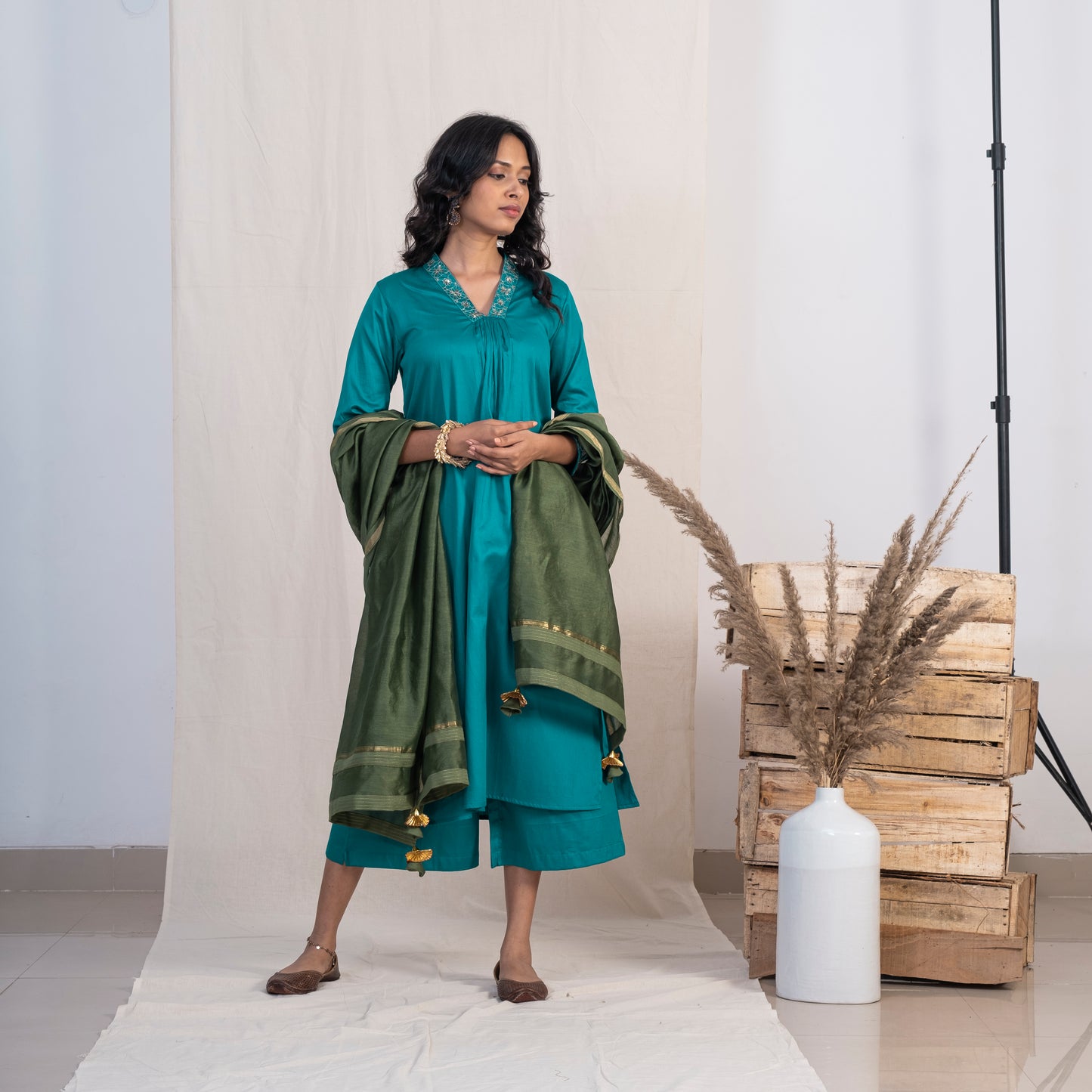 Green Chanderi Dupatta