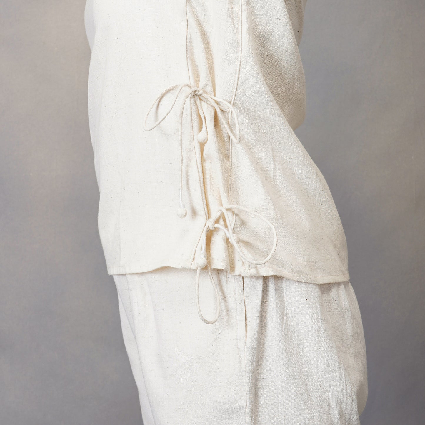Side Tie pure Cotton White Yoga Top |Akiso