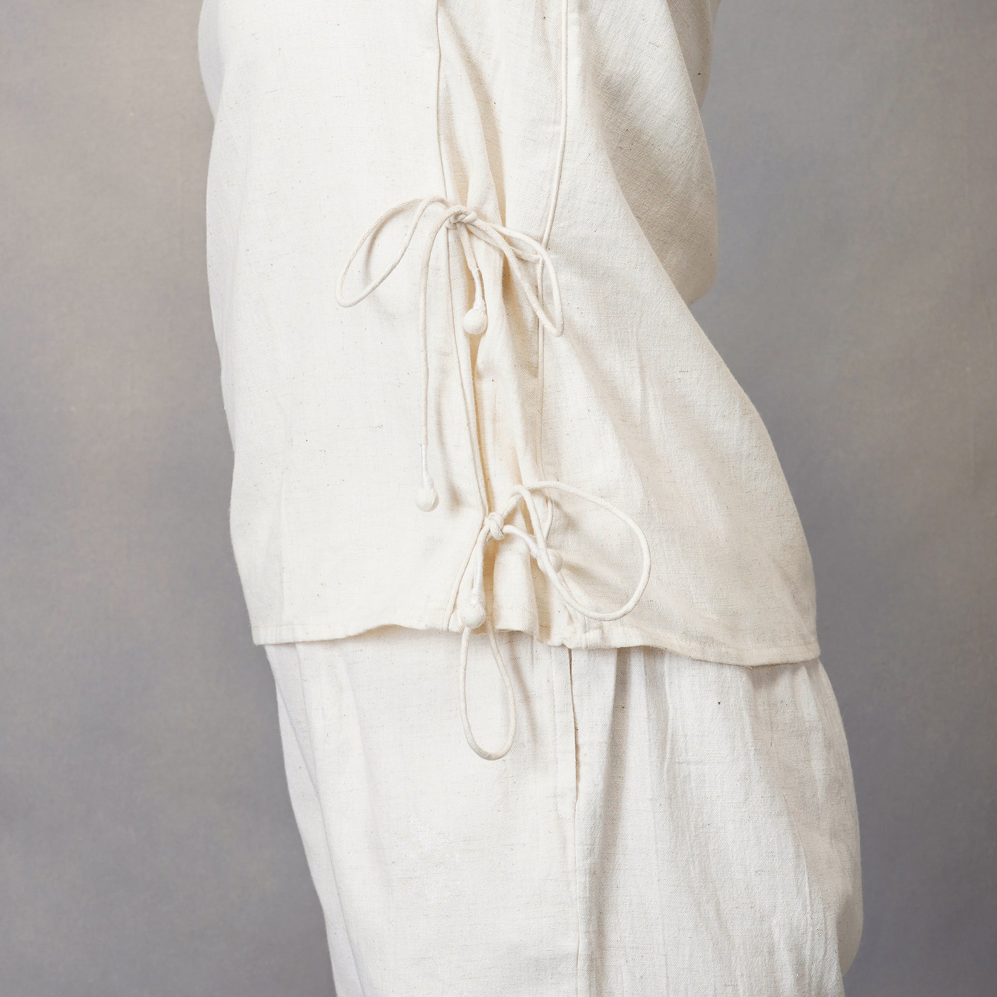 Side Tie pure Cotton White Yoga Top |Akiso