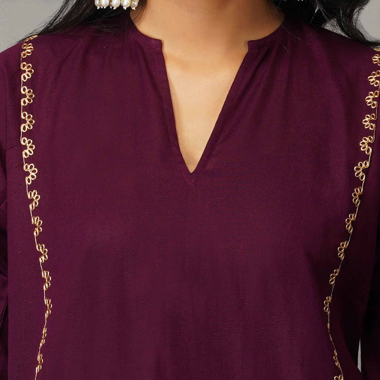 Mulberry (Purple) Phiran Style Kurta with Zari Embroidery