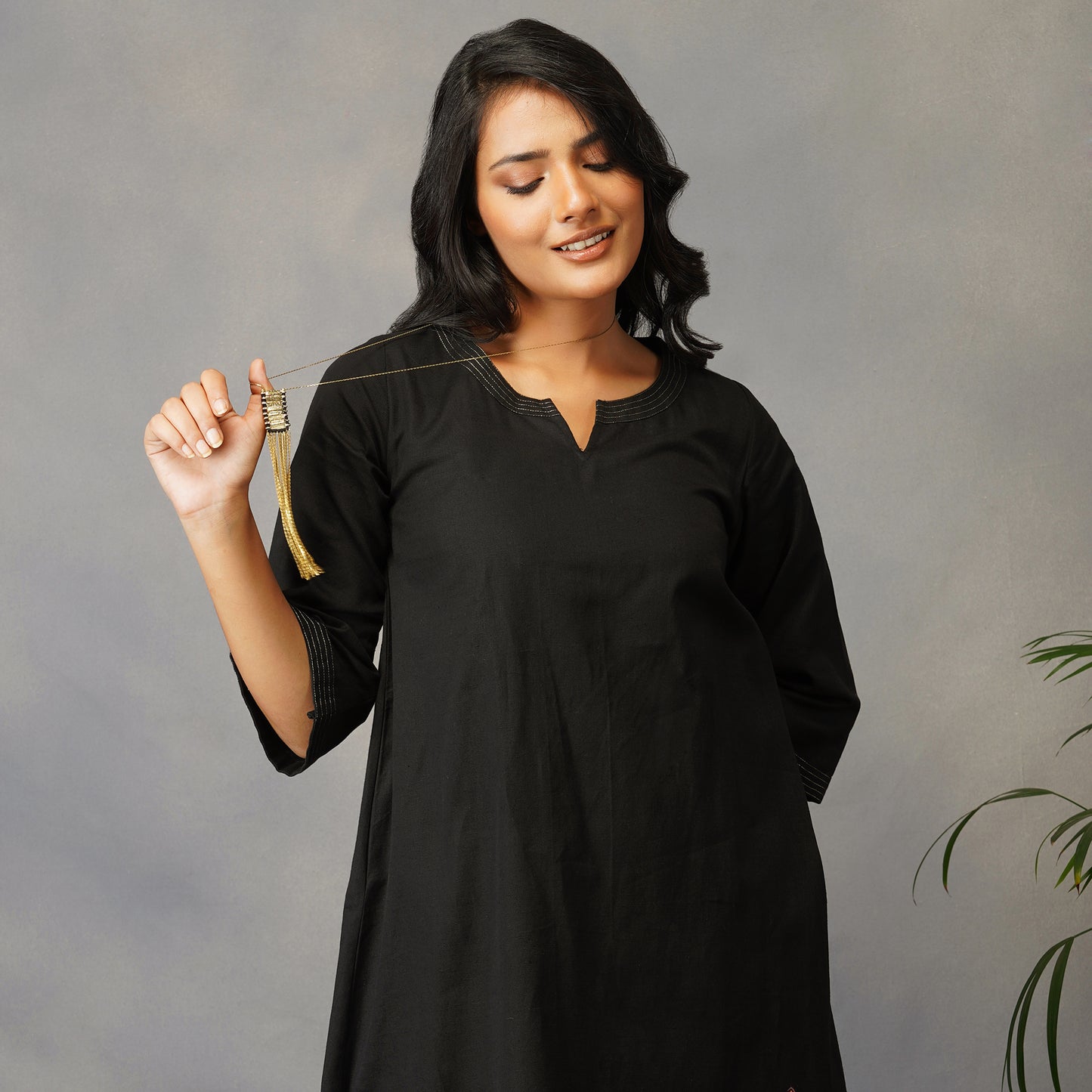 Black A Line Dress with Handblock Ajrak Patch Work