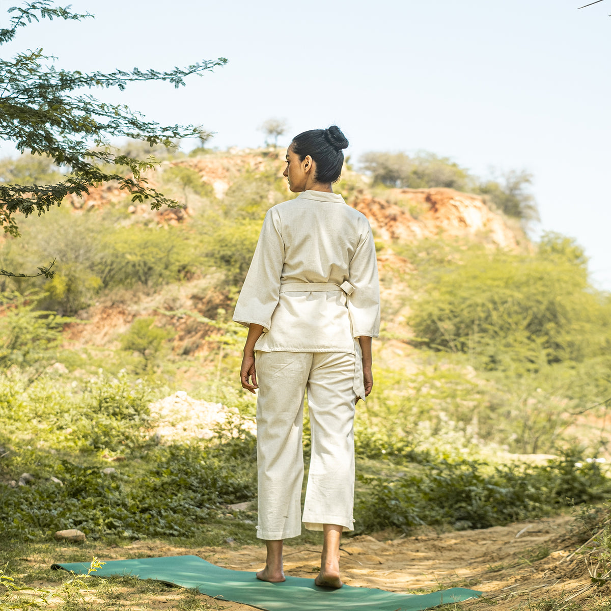 Women Cotton Yoga Pants and Yoga Top Set White -Dharma — view 8