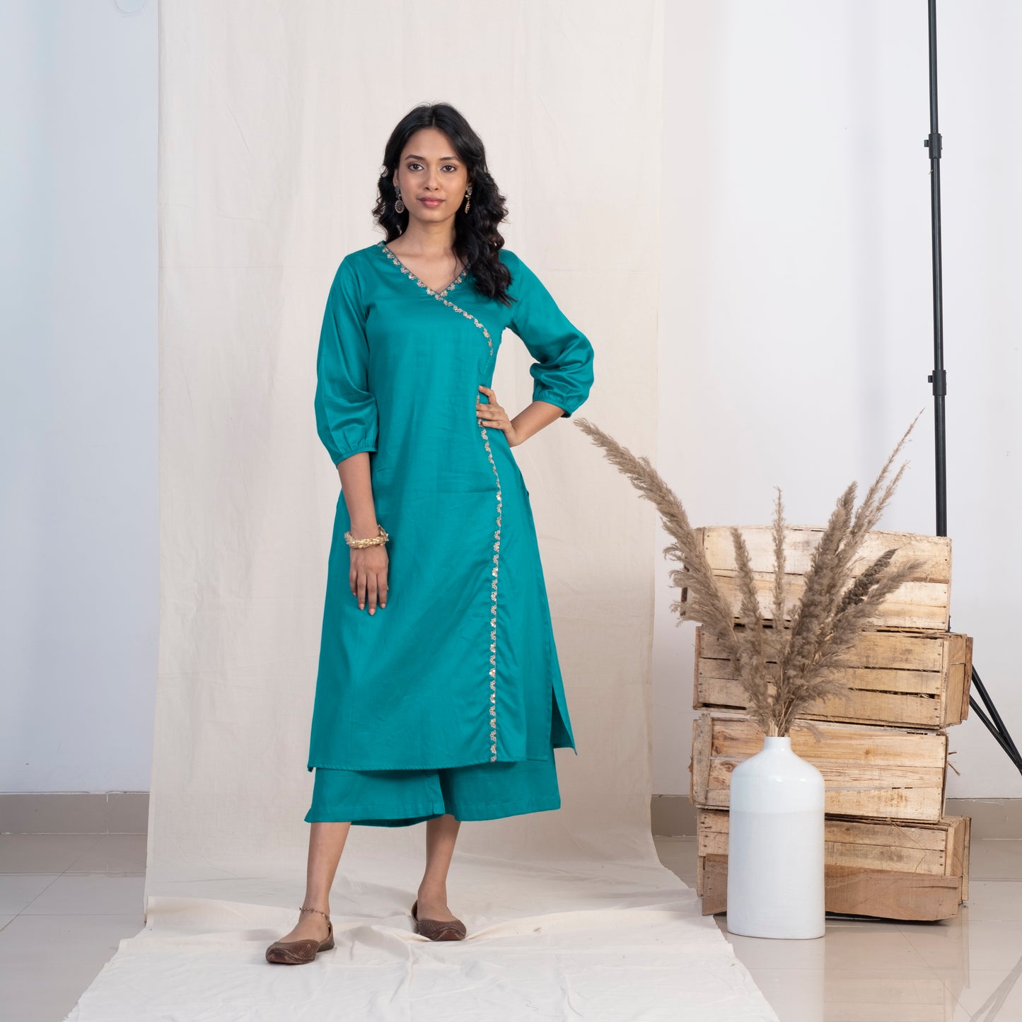 Blue Angrakha Embroided Kurta