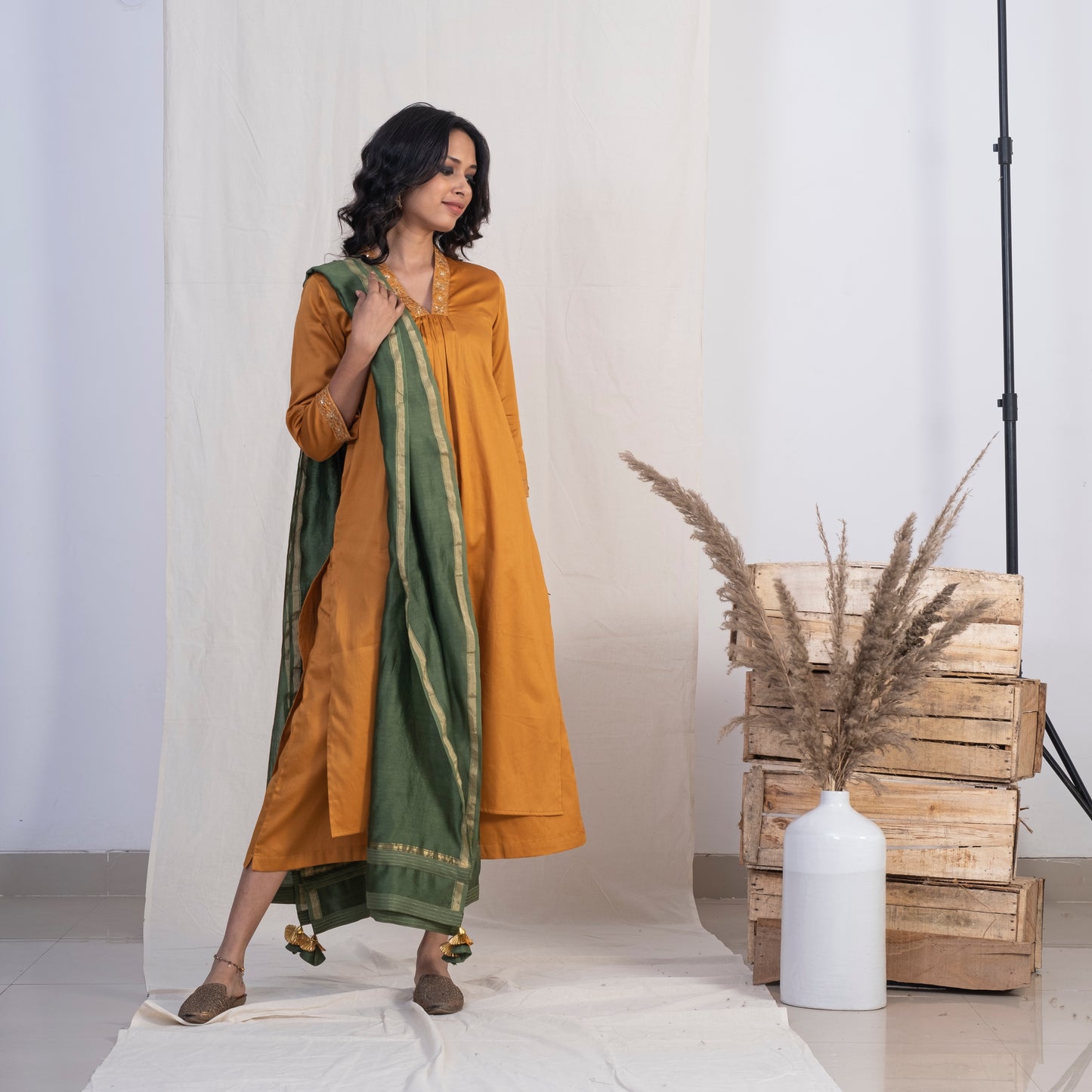 Green Chanderi Dupatta
