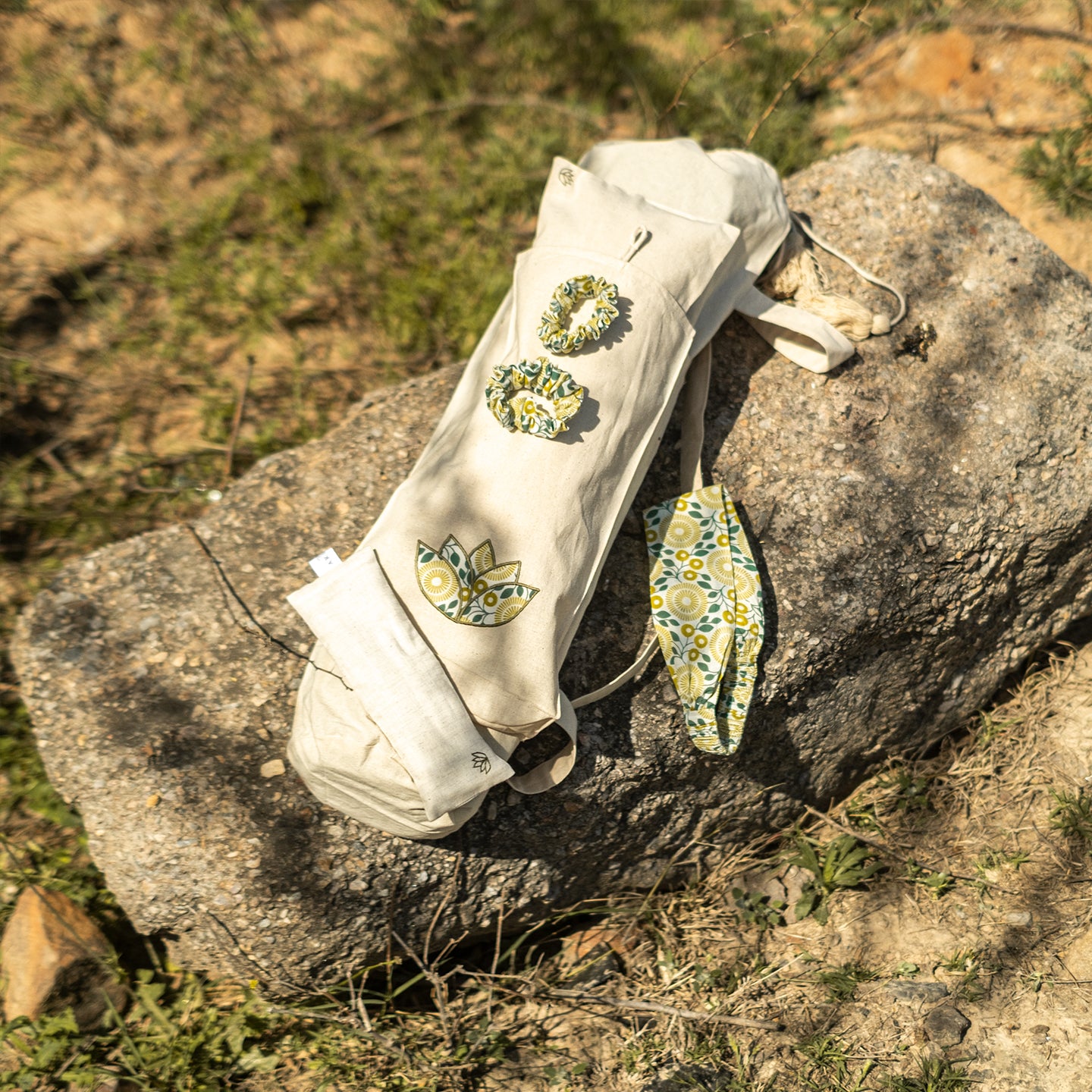 Cotton Yoga Mat Bag & Cusion Set -Dhyana |AKISO