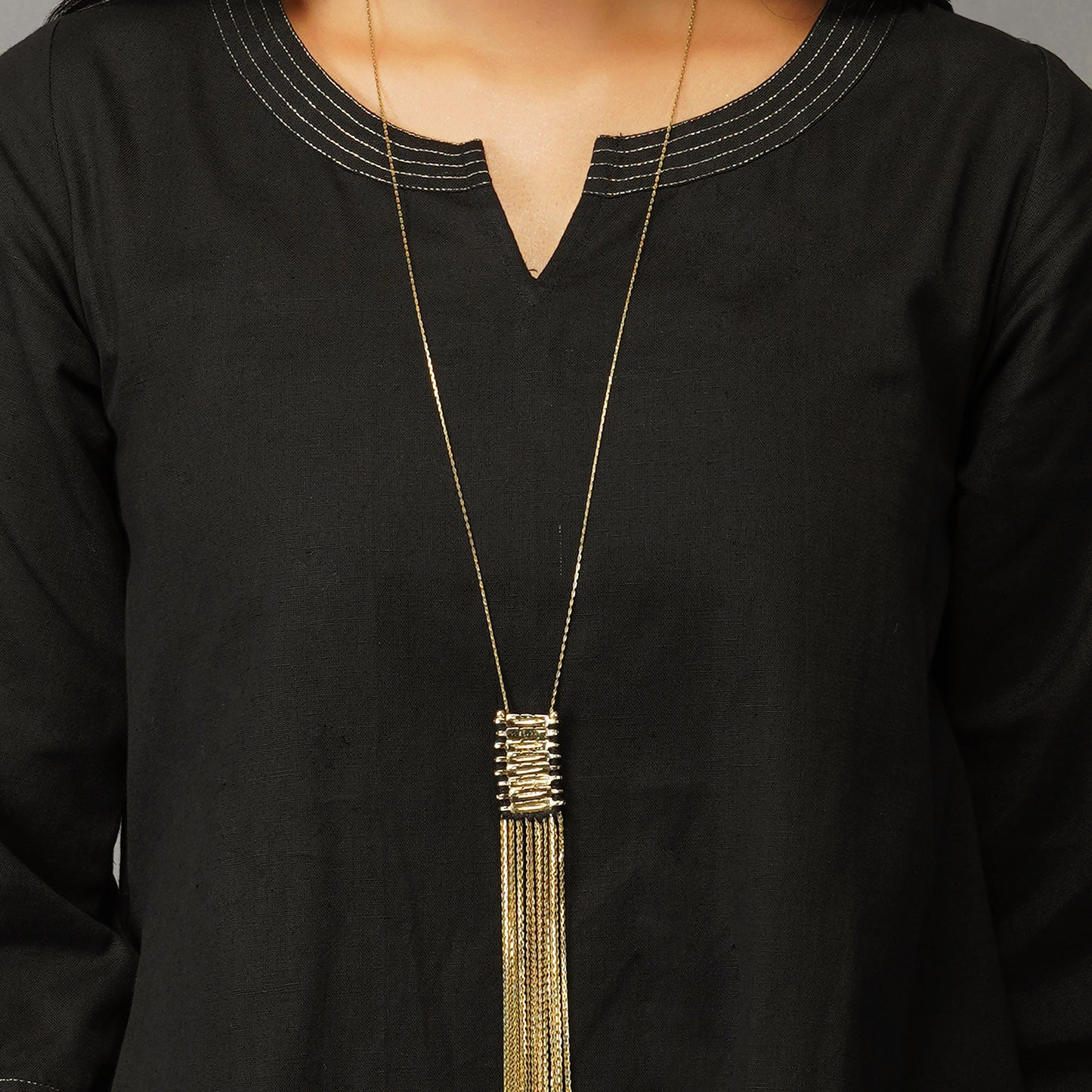 Black A Line Dress with Handblock Ajrak Patch Work