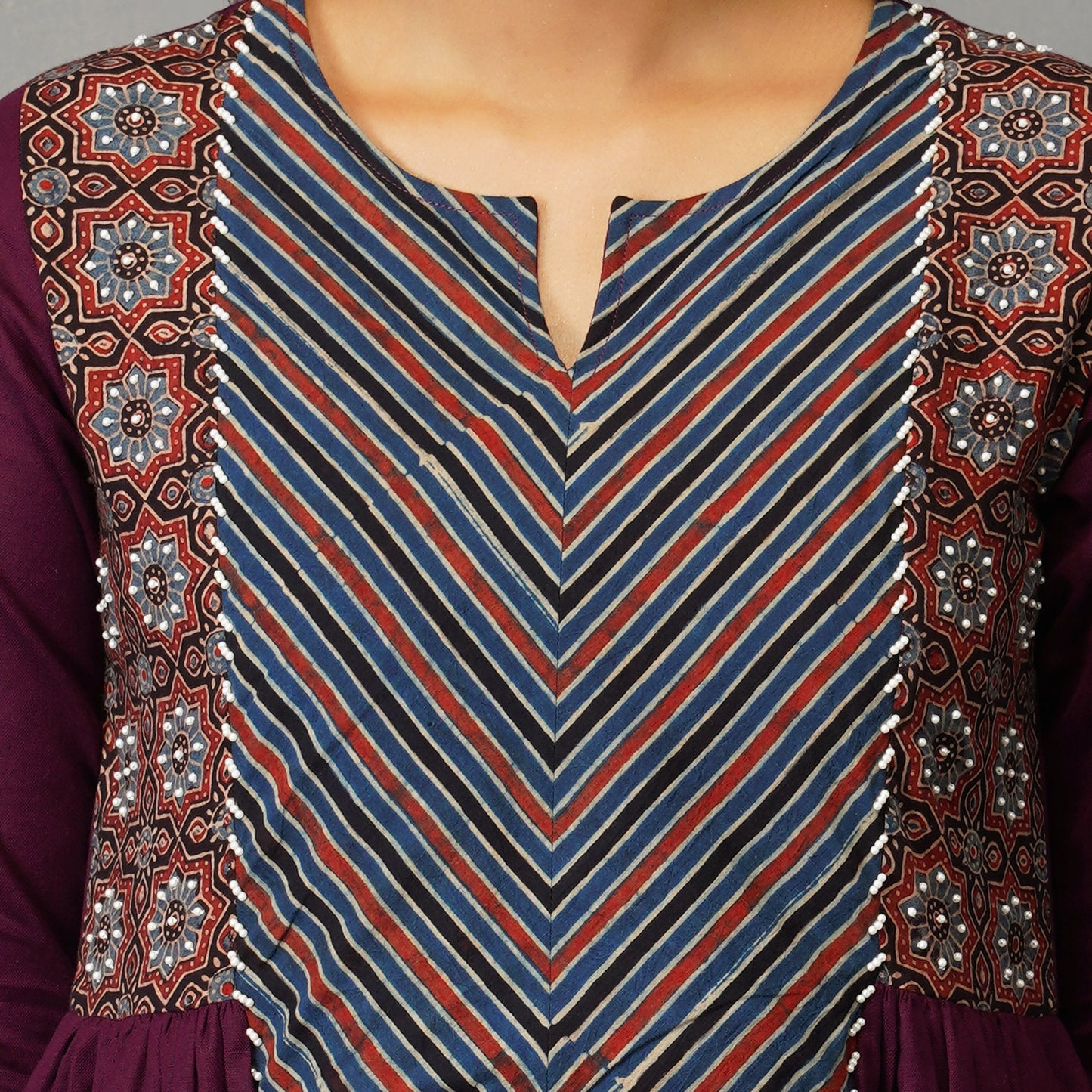 Mulberry (Purple) Side Panel Kurta with Handblock Ajrak