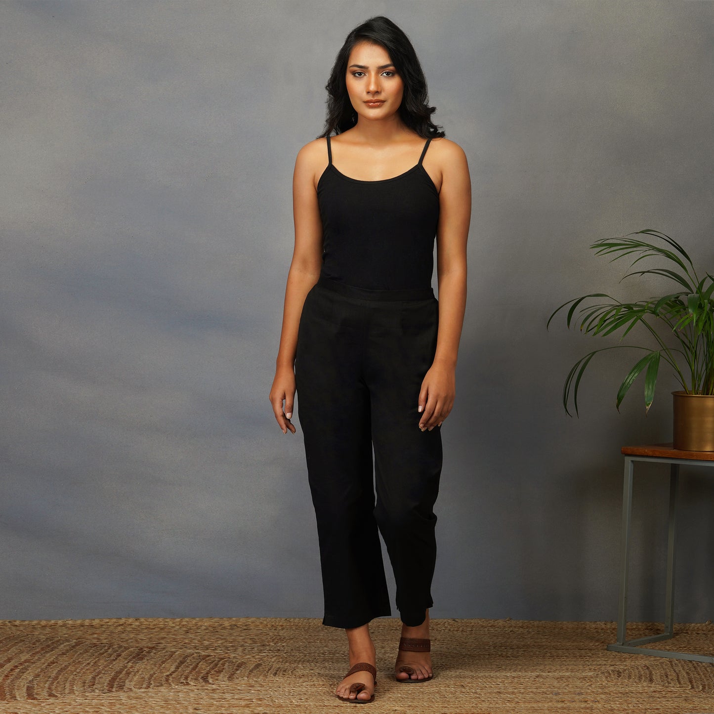 Cotton Flex Straight Black Pants