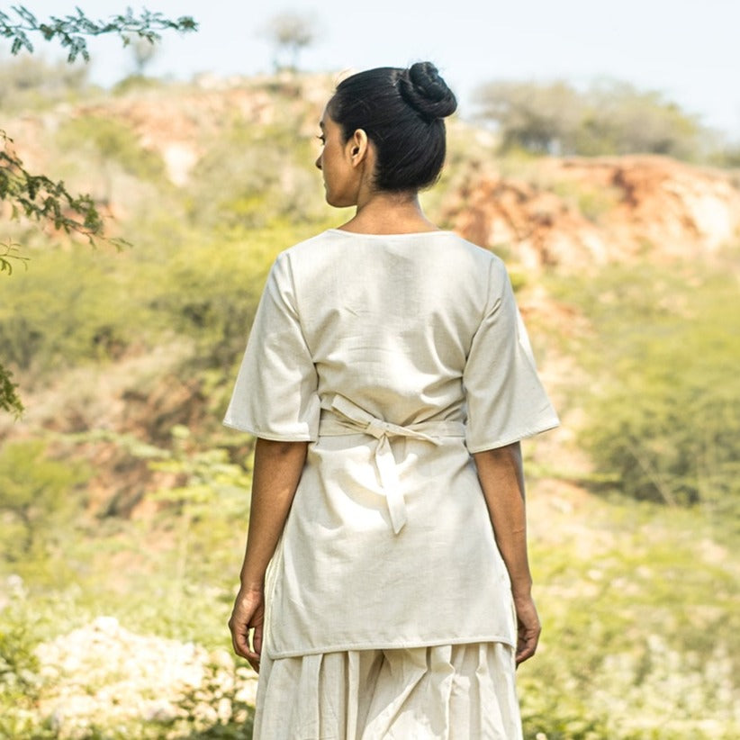 White Yoga Top with Back Tie for Women's |AKISO