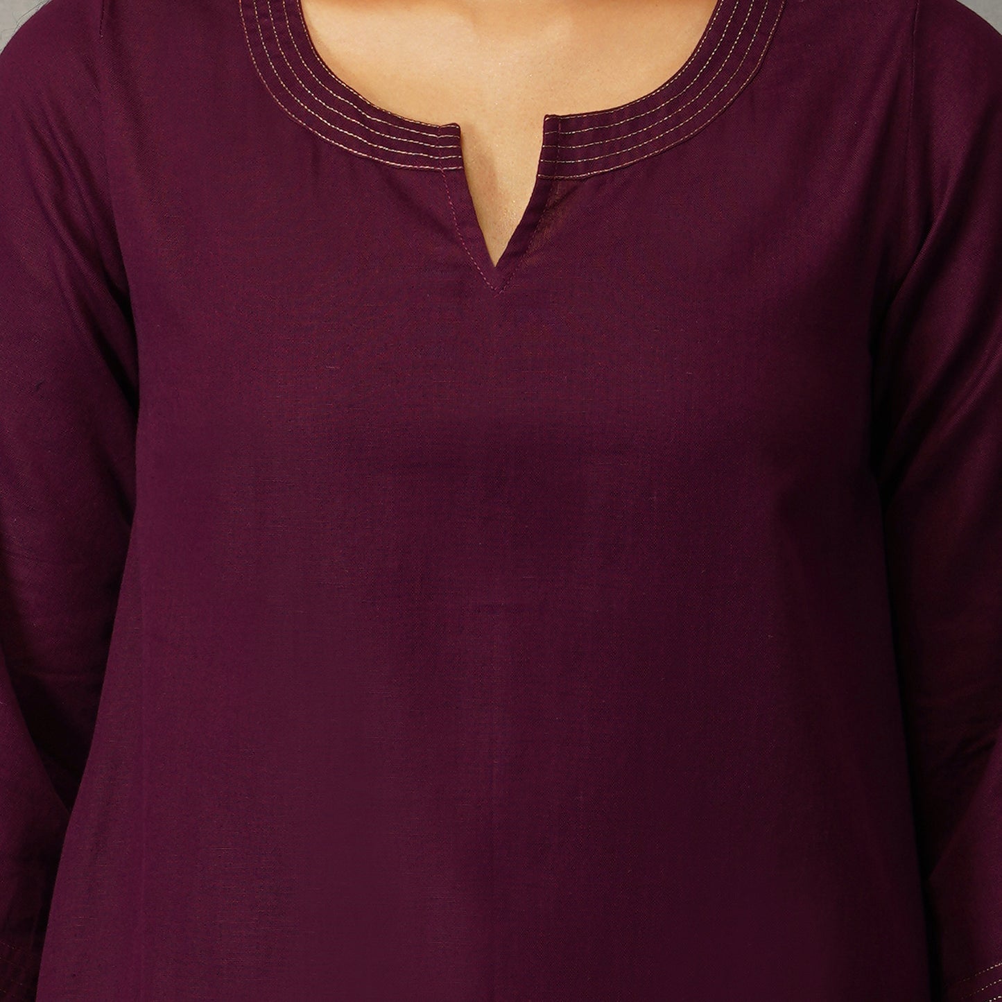 Mulberry (Purple) A Line Kurta with Handblock Ajrak Patch Work Set with Pants (Set of 2)