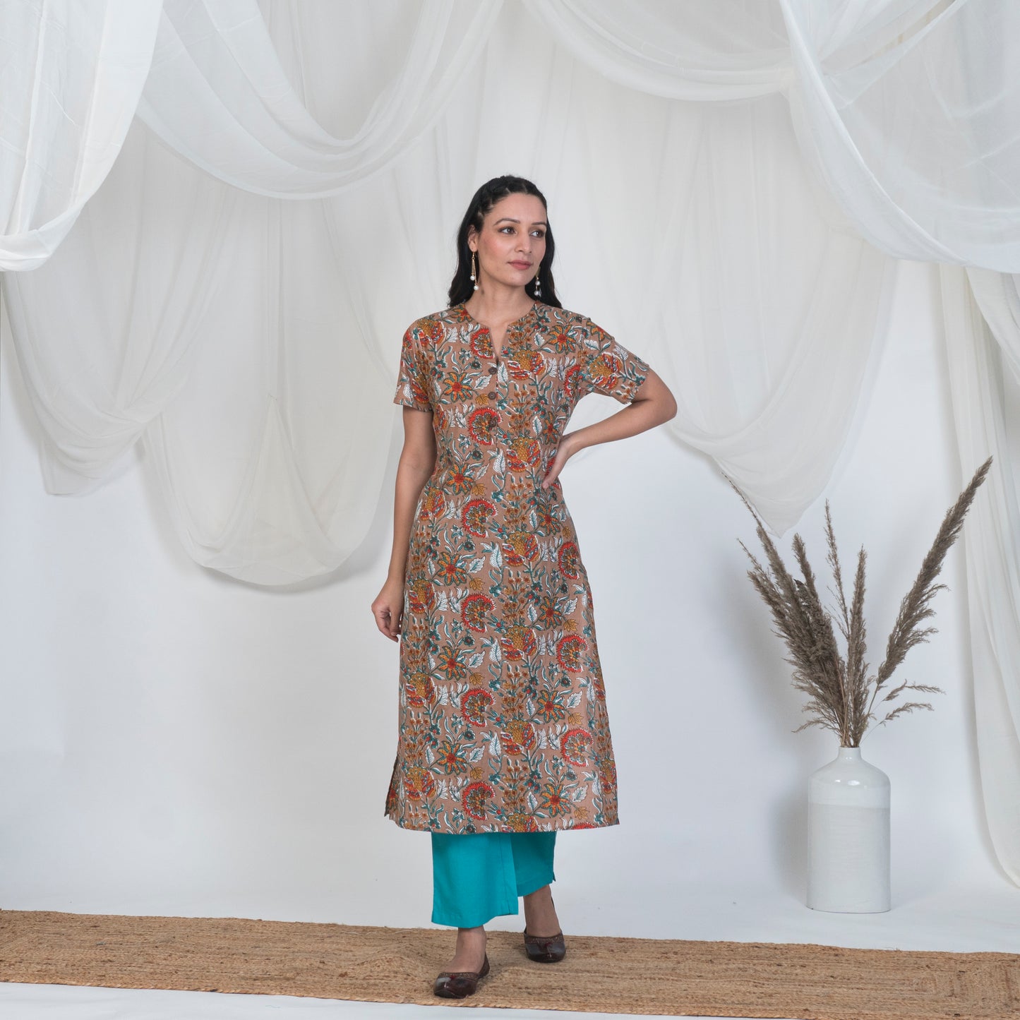 Hazel Brown Kurta with wooden buttons