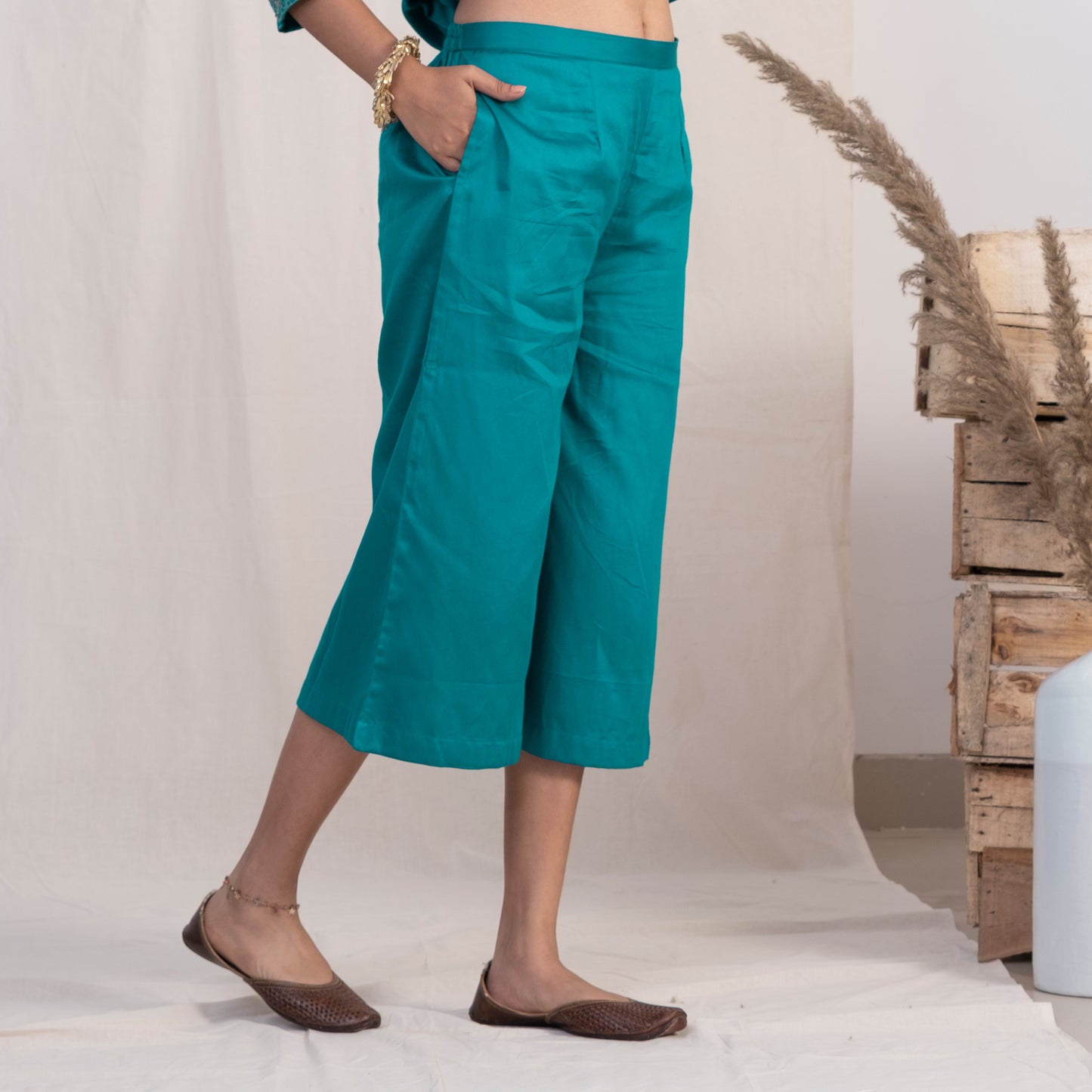 Blue Angrakha Embroided Kurta Set With Plazzo