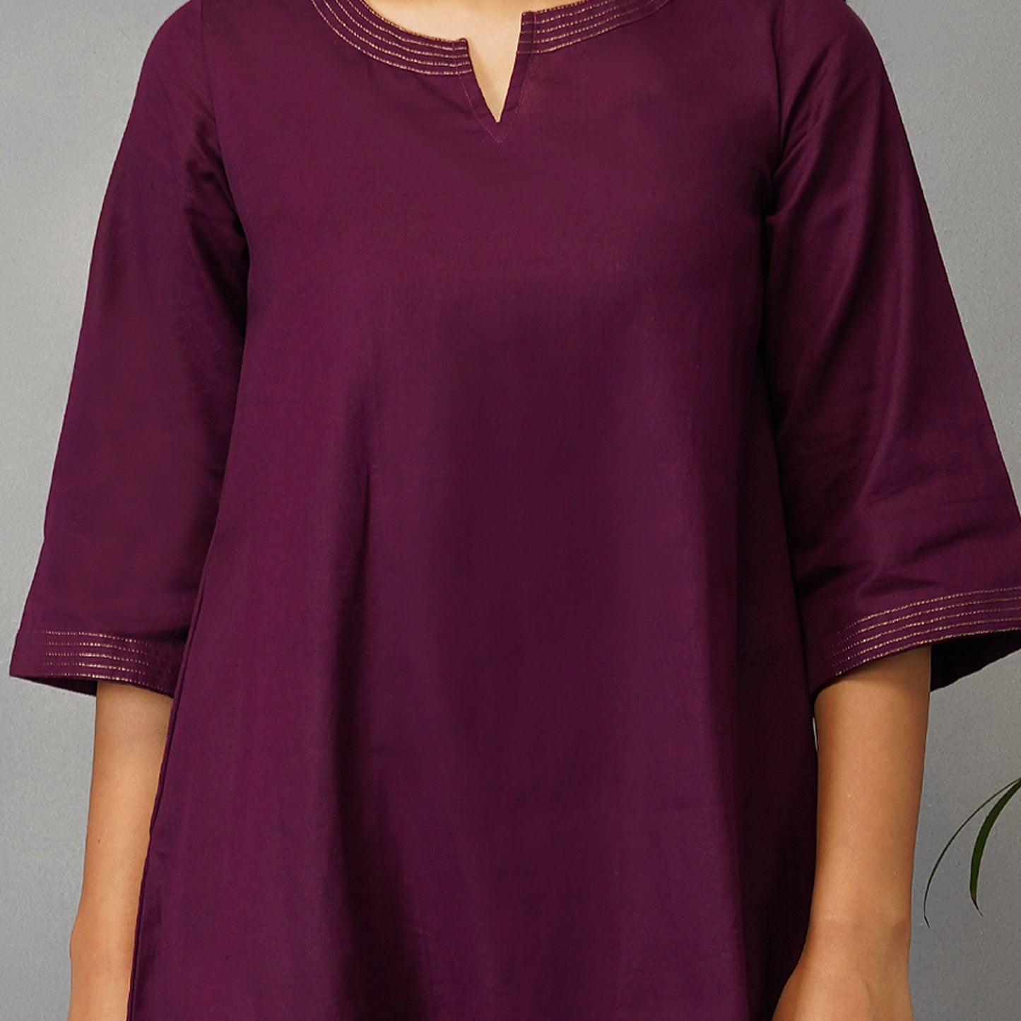 Mulberry (Purple) A Line Dress with Handblock Ajrak Patch Work