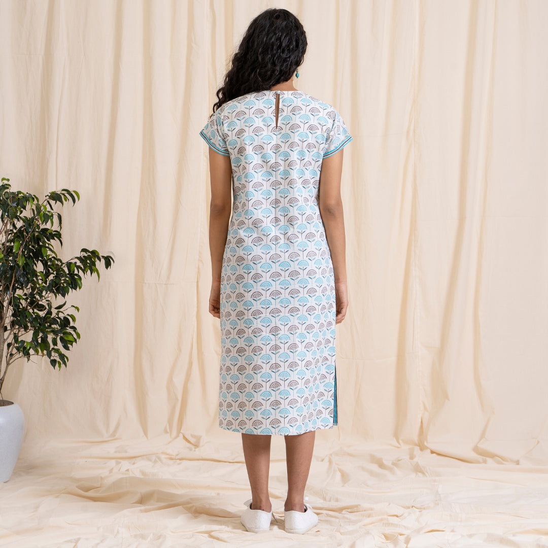 Blue Grey Print Midi with Slits