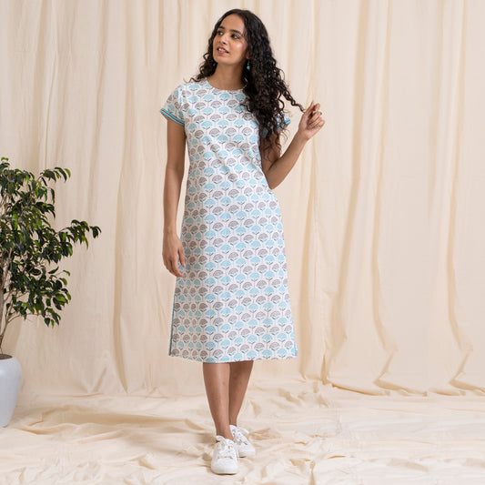 Blue Grey Print Midi with Slits