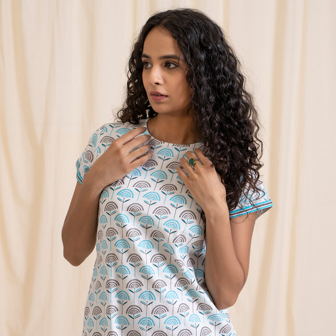 Blue Grey Print Midi with Slits