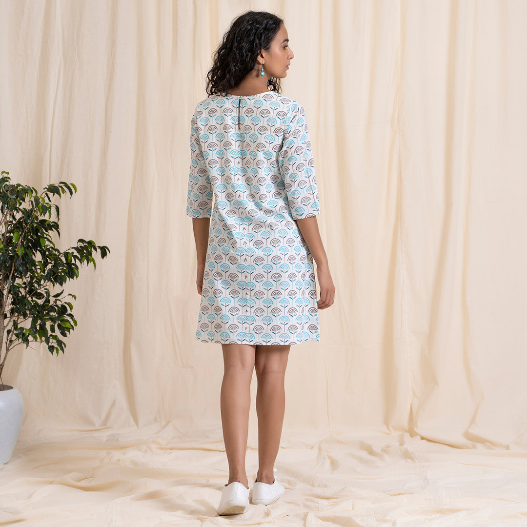 Blue Grey Shift Dress with Sleeves