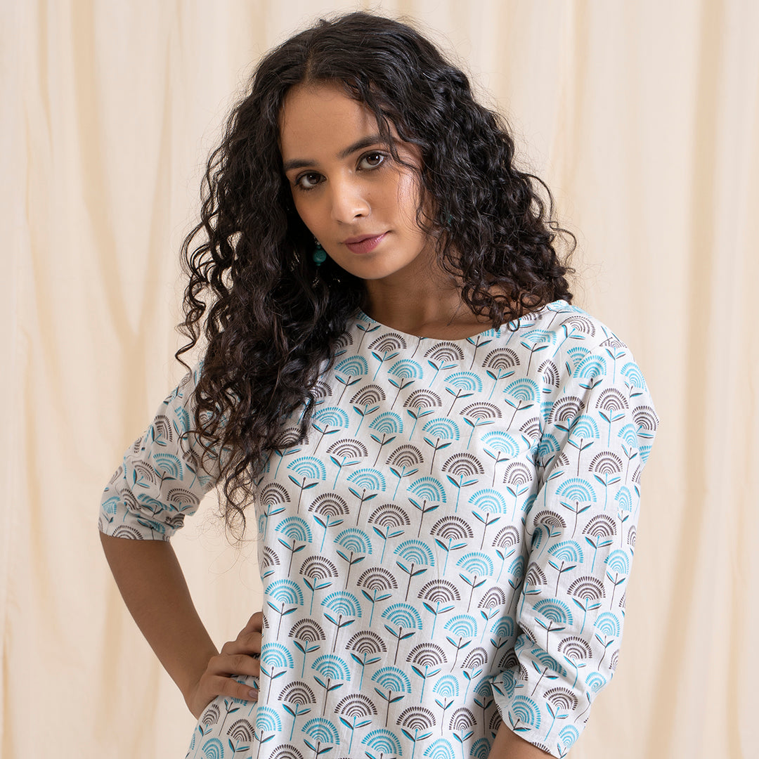 Blue Grey Shift Dress with Sleeves