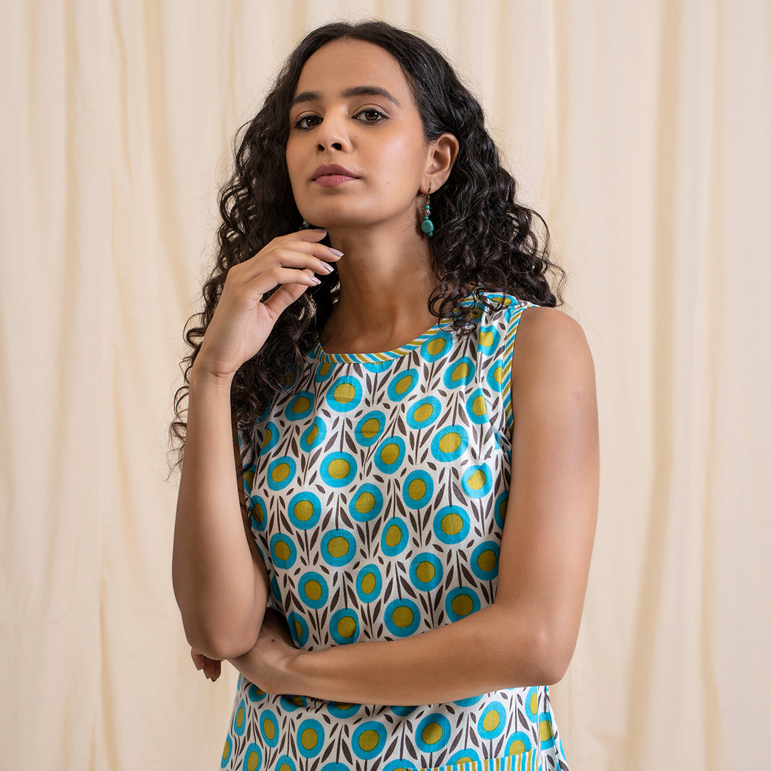 Blue Green Sleeveless Shift Dress