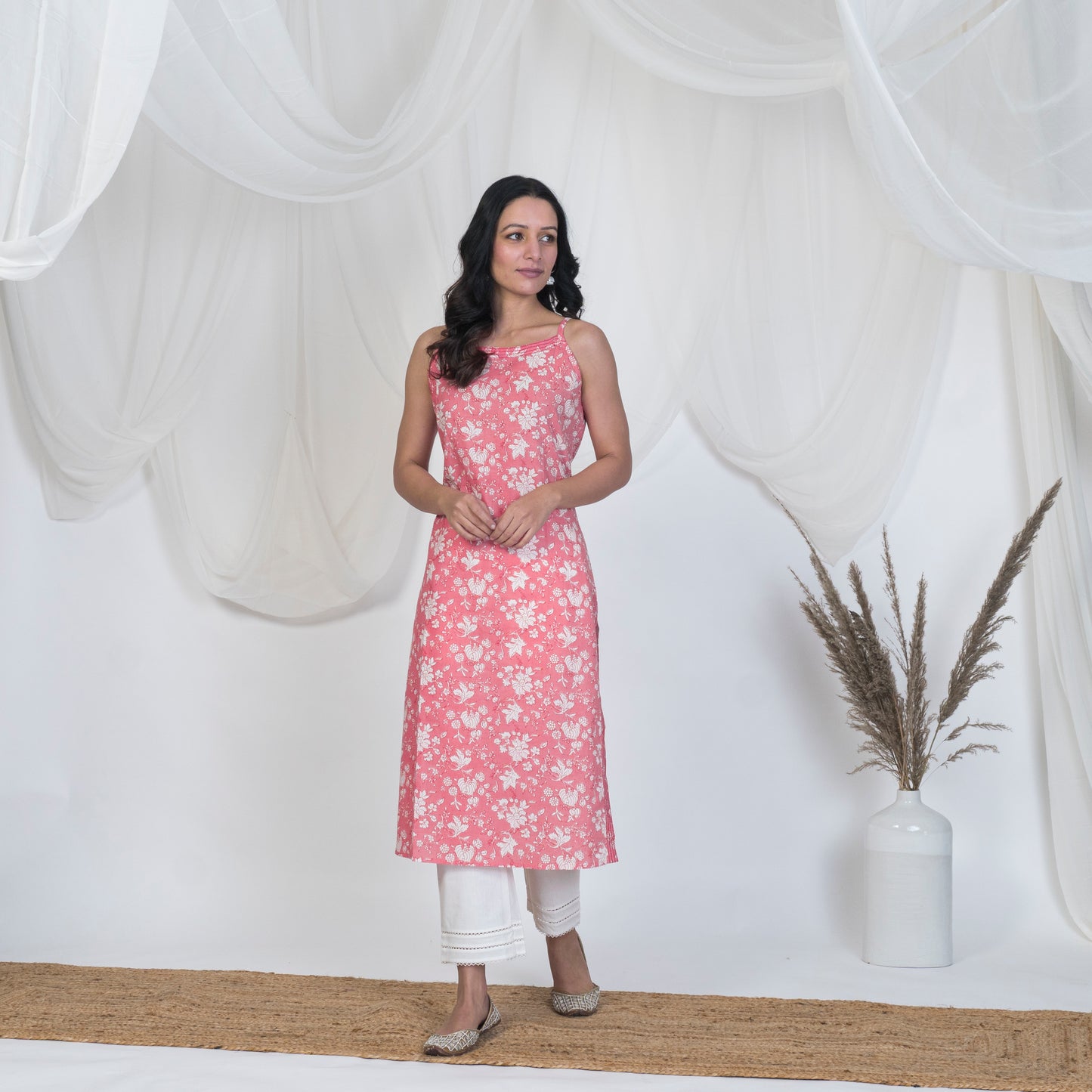 Pink Easy Peasy Kurta and White Pant Set