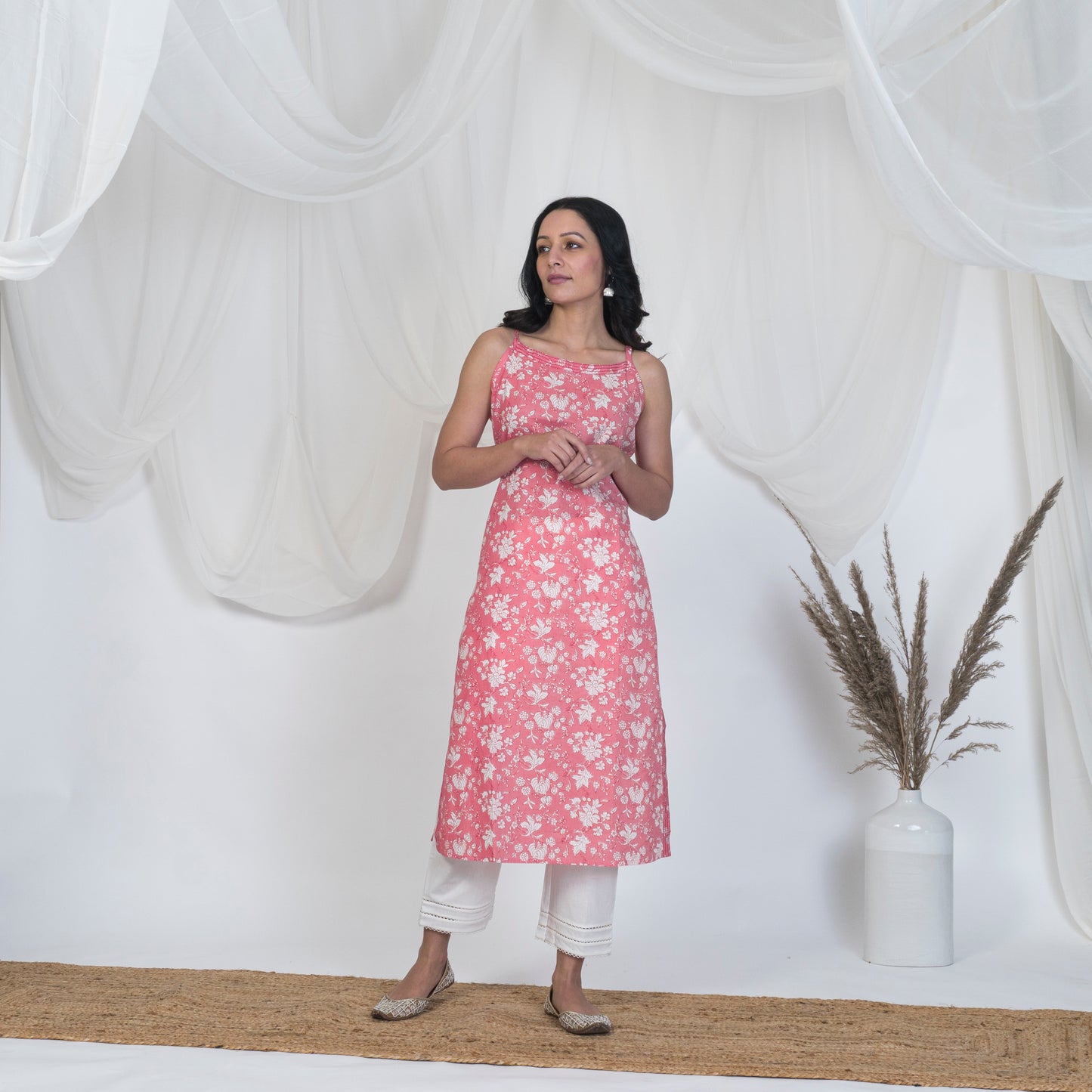 Pink Easy Peasy Kurta and White Pant Set