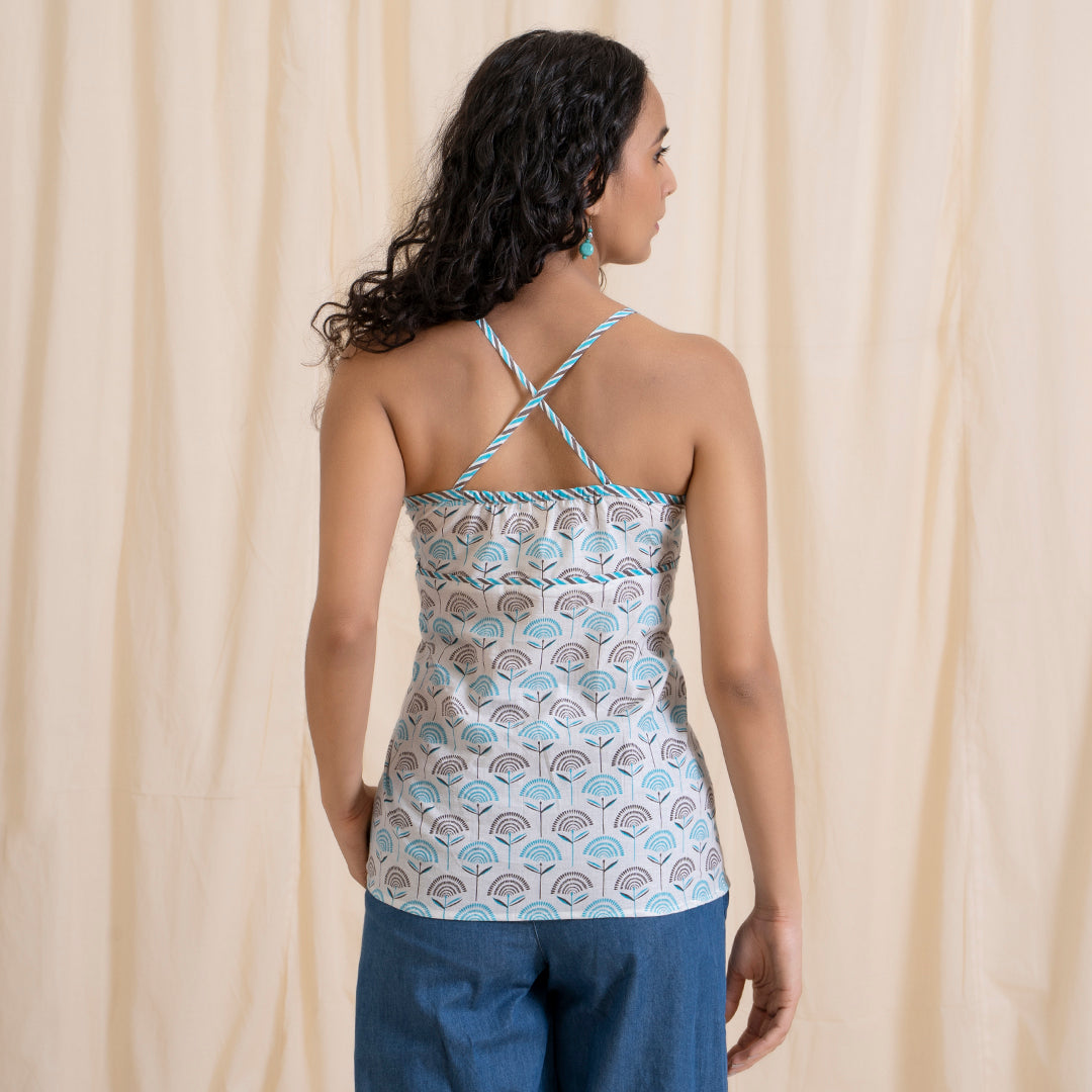 Blue Grey Spaghetti Top with Cross Back