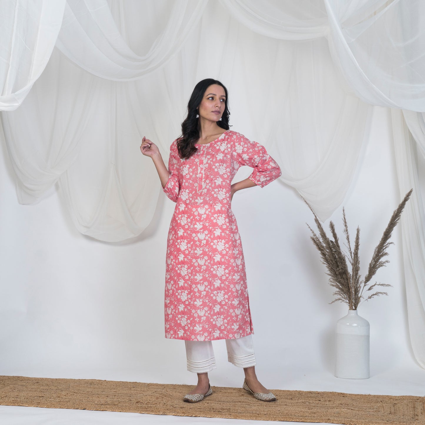 Pink Puff Sleeve Spring Kurta