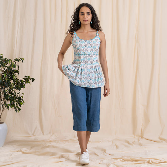 Blue Grey Spaghetti Top with Cross Back