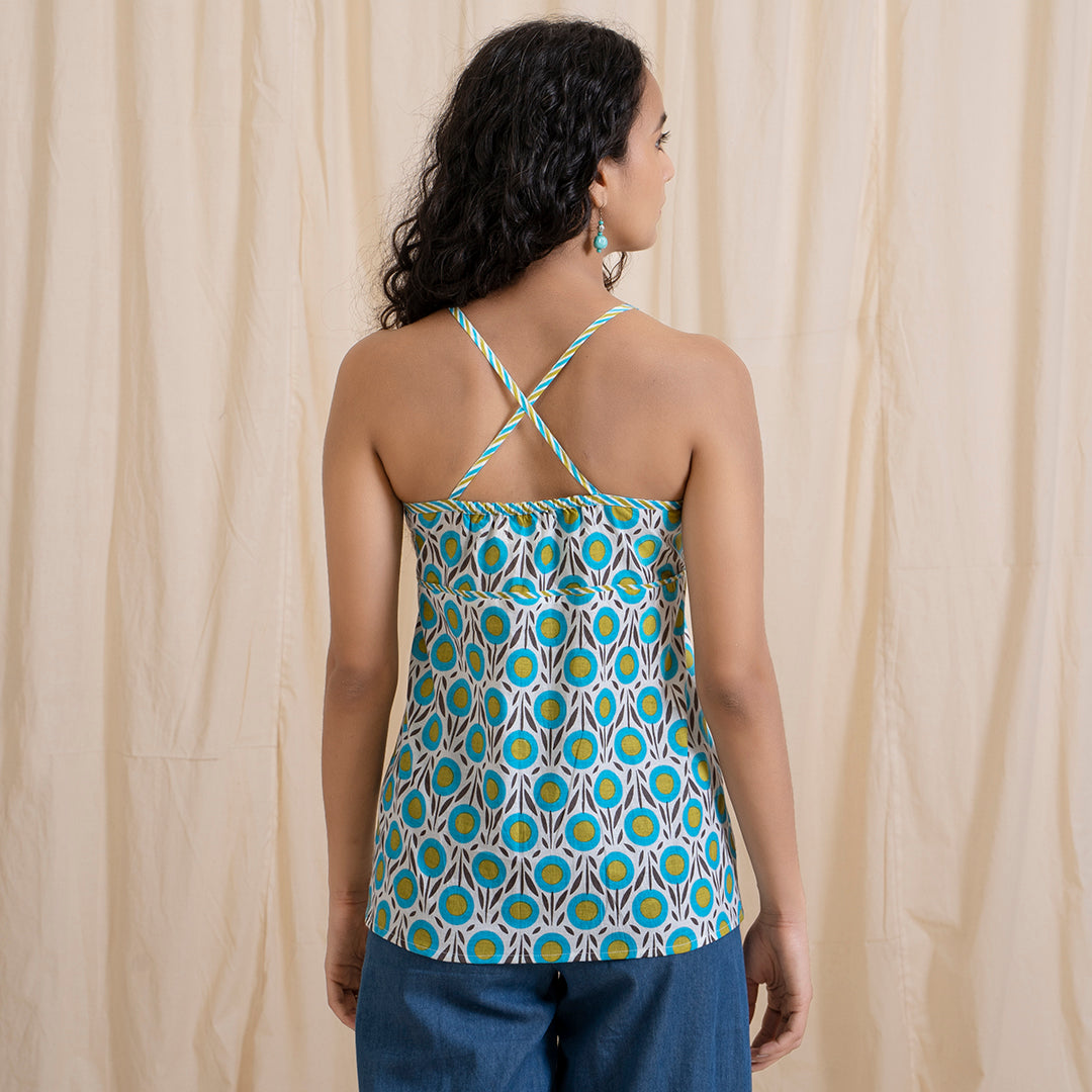 Blue Green Spaghetti Top with Cross Back