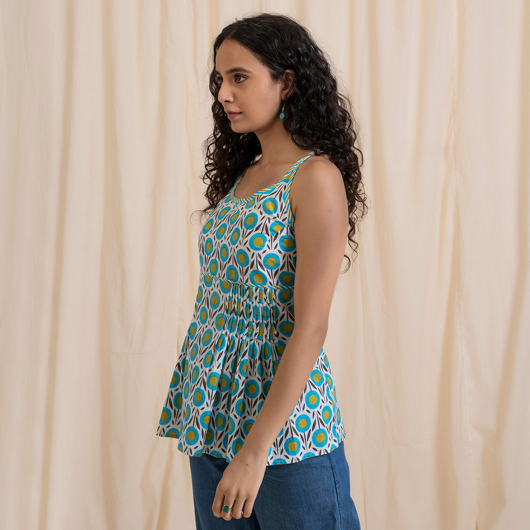 Blue Green Spaghetti Top with Cross Back