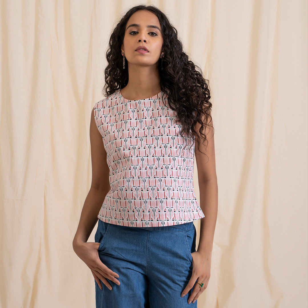 Pink tribal Print Crop Top