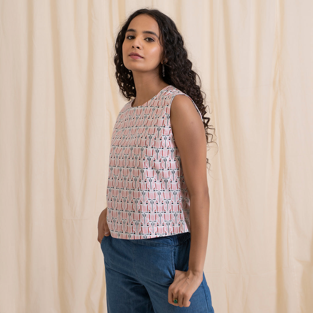Pink tribal Print Crop Top