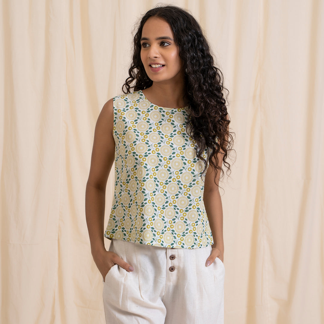Yellow Green Printed Crop Top