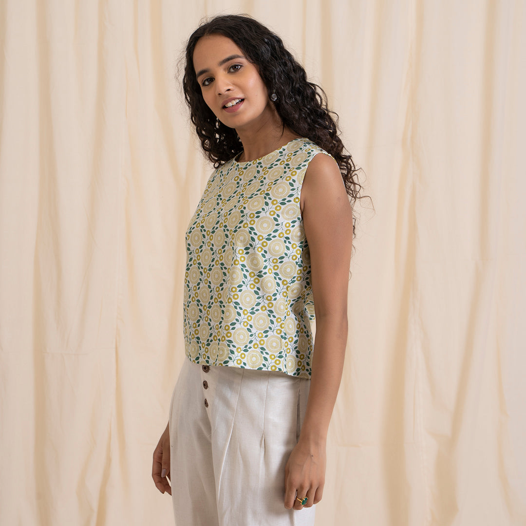 Yellow Green Printed Crop Top