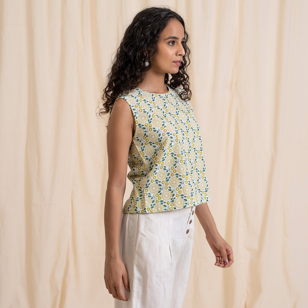 Yellow Green Printed Crop Top