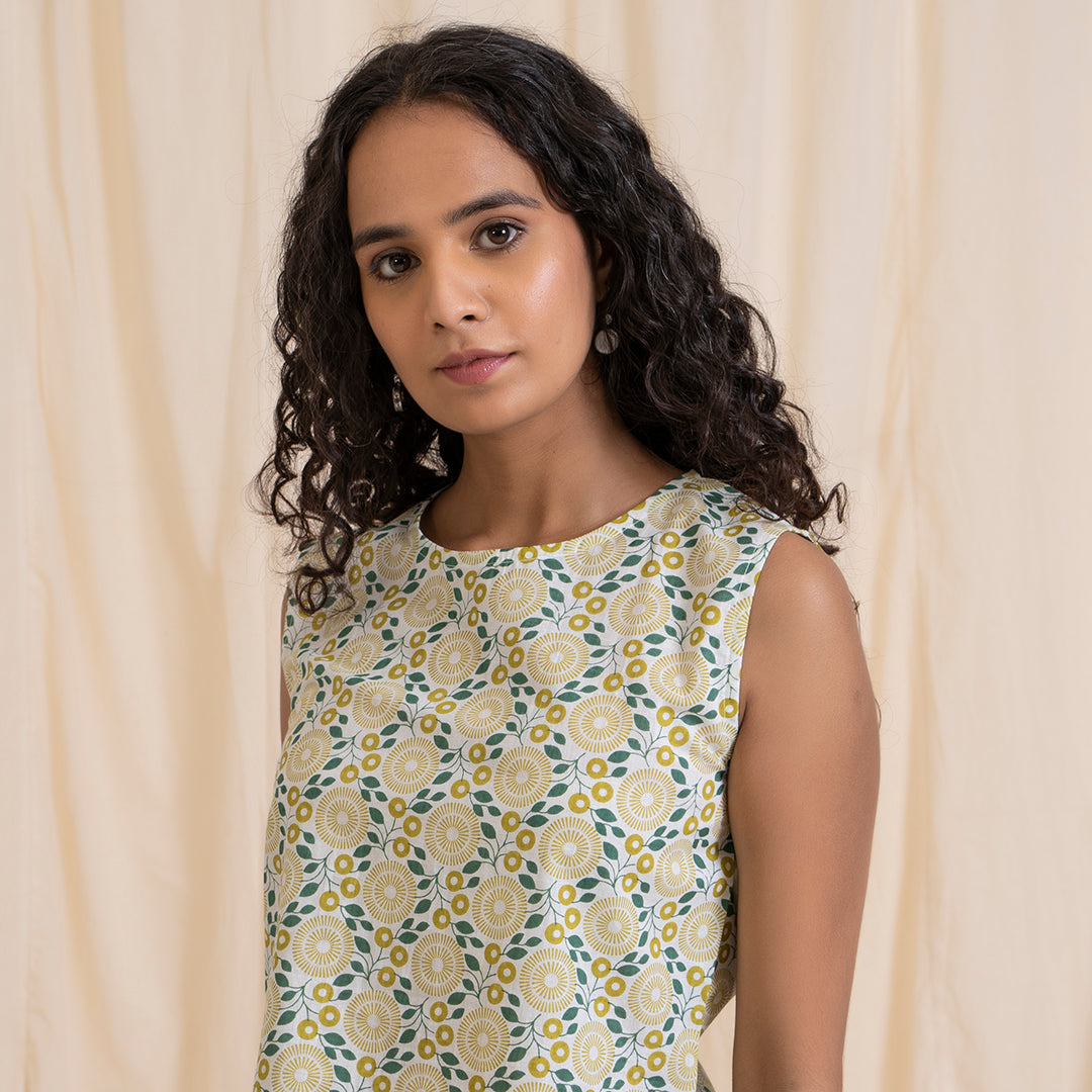 Yellow Green Printed Crop Top