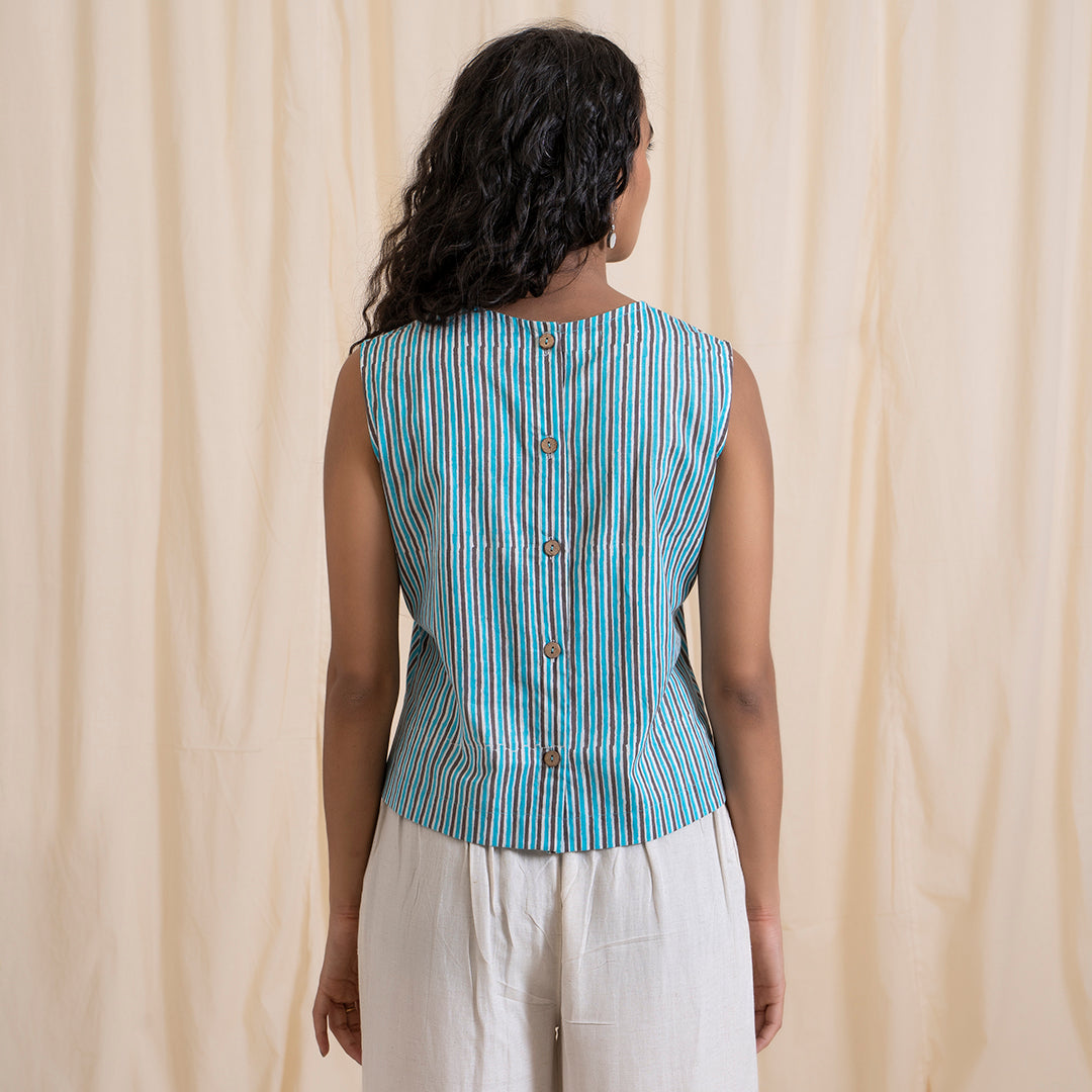 Blue Grey Stripped Crop Top