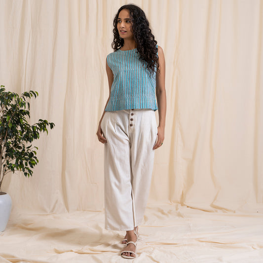 Blue Grey Stripped Crop Top