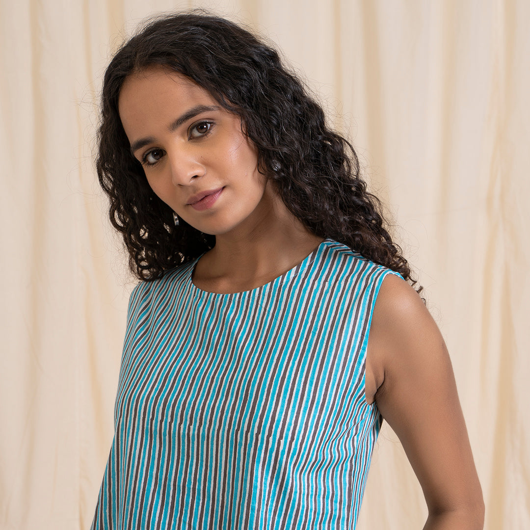 Blue Grey Stripped Crop Top