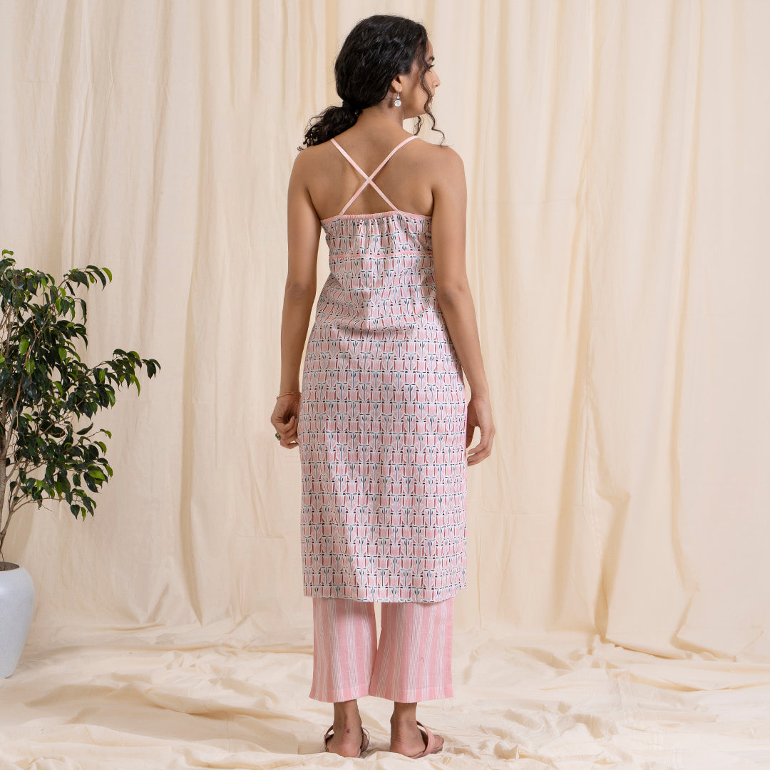 Pink Tribal Print Spaghetti Kurta