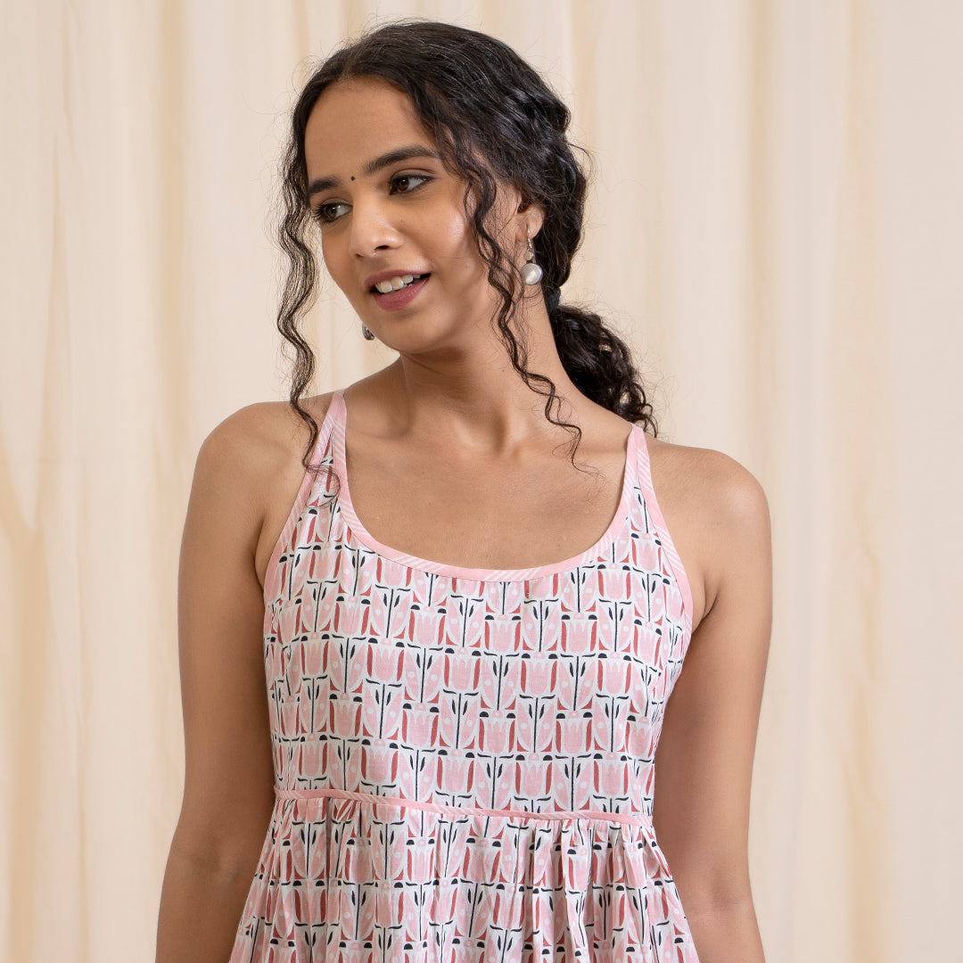 Pink Tribal Print Spaghetti Kurta