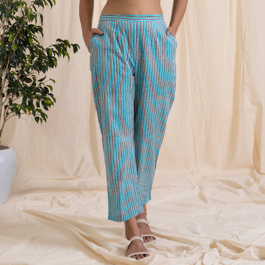 Straight Pajama Pants - Blue & Grey Stripes