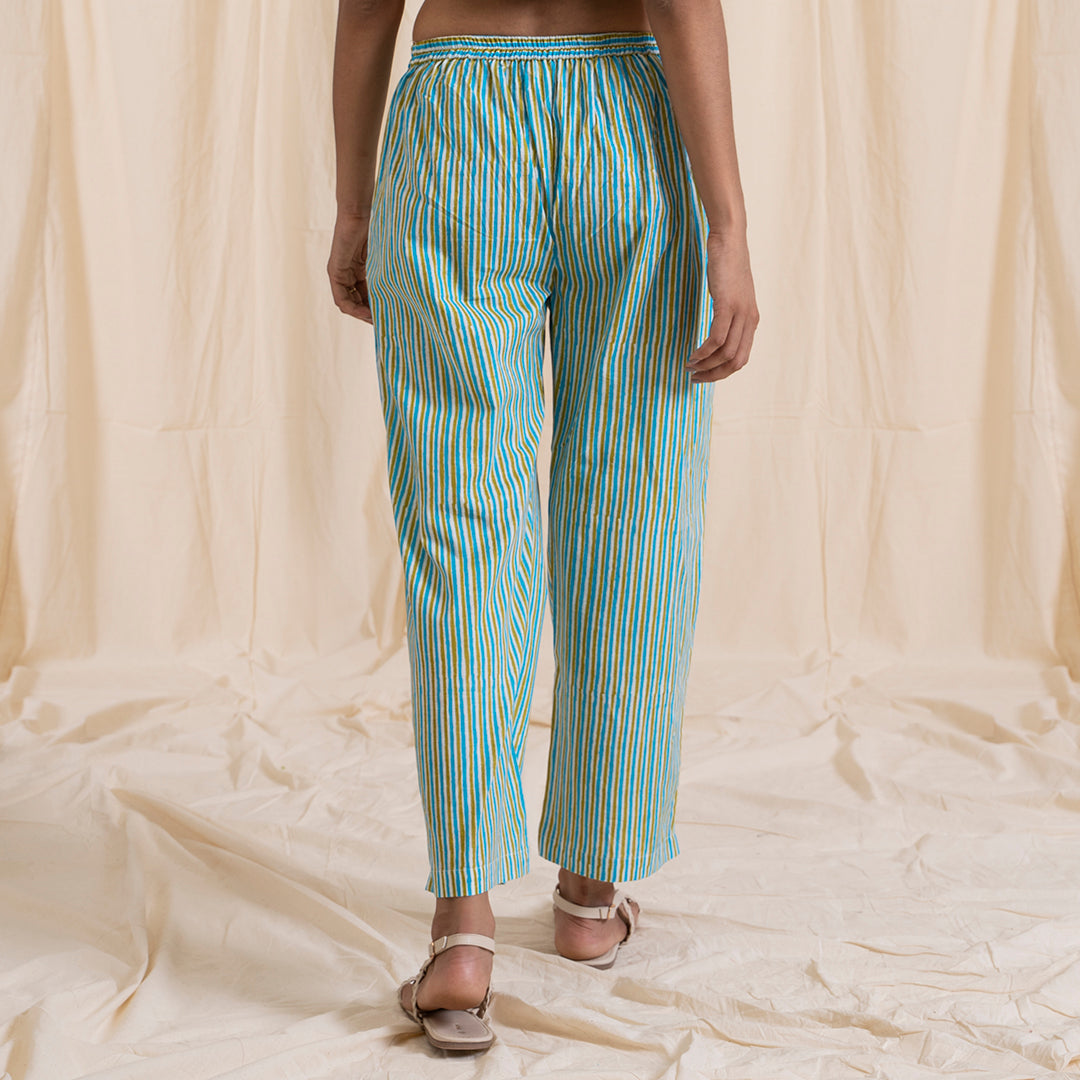 Straight Pajama Pants - Green & Grey Stripes