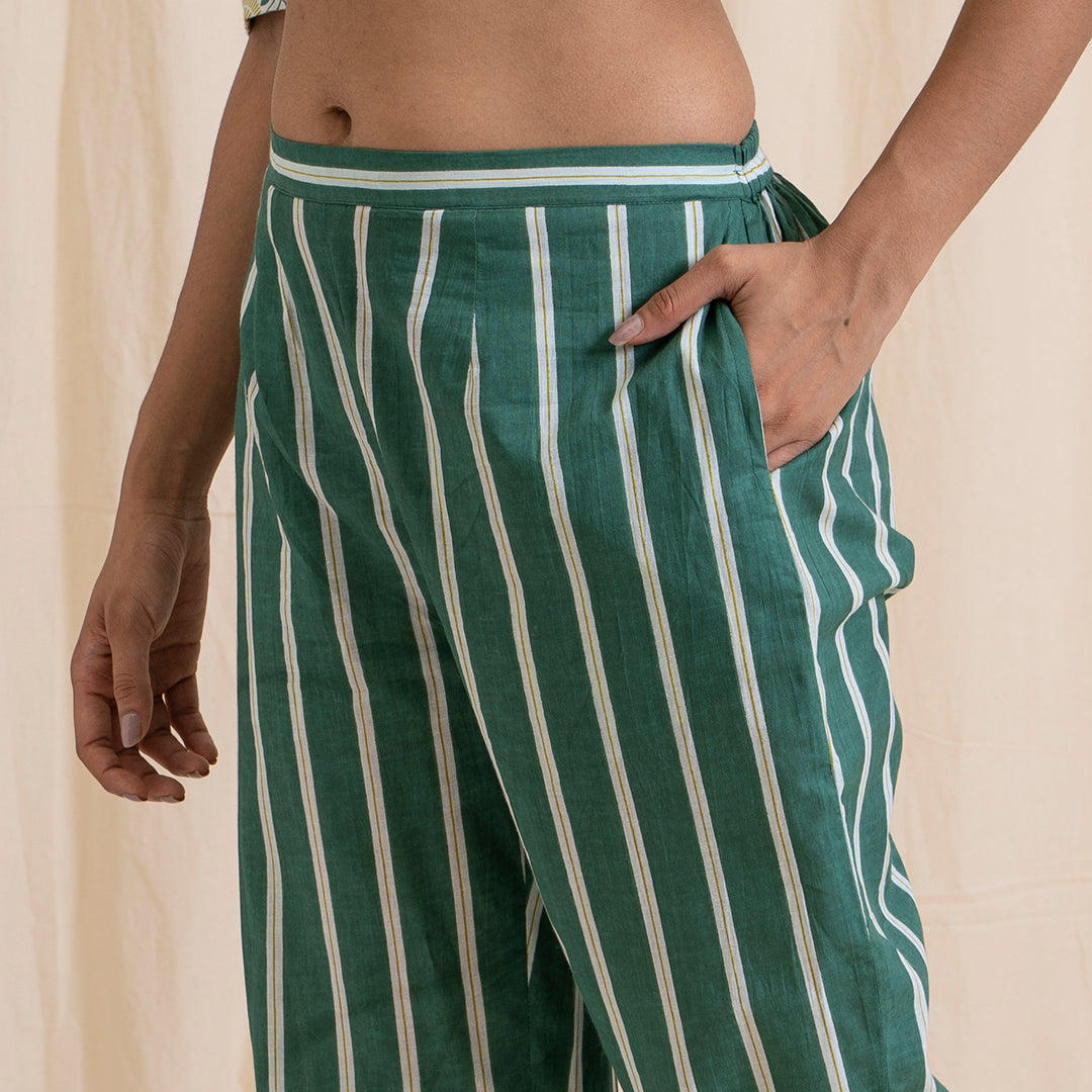 Straight Pajama Pants - Green Stripes