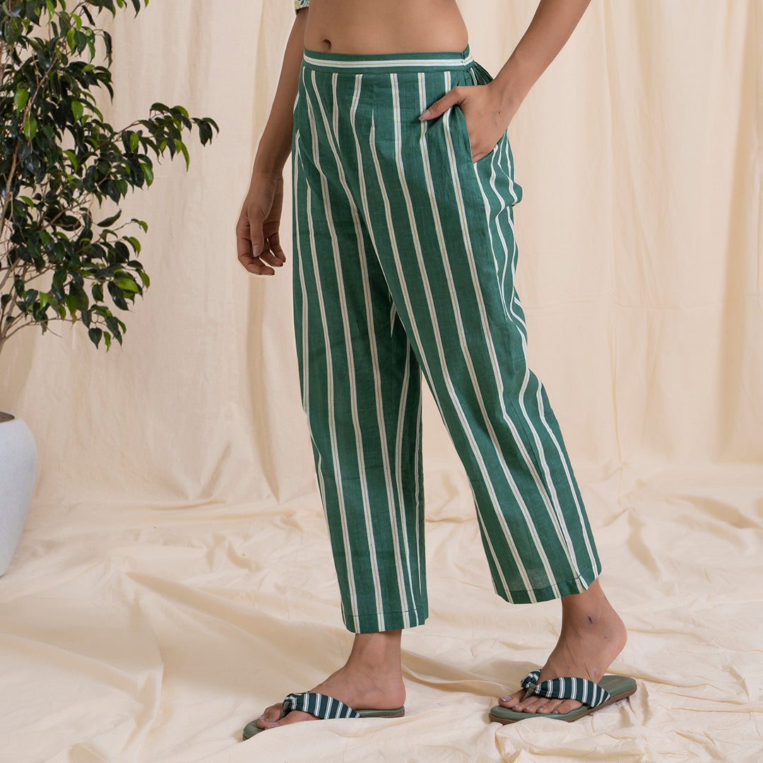Straight Pajama Pants - Green Stripes