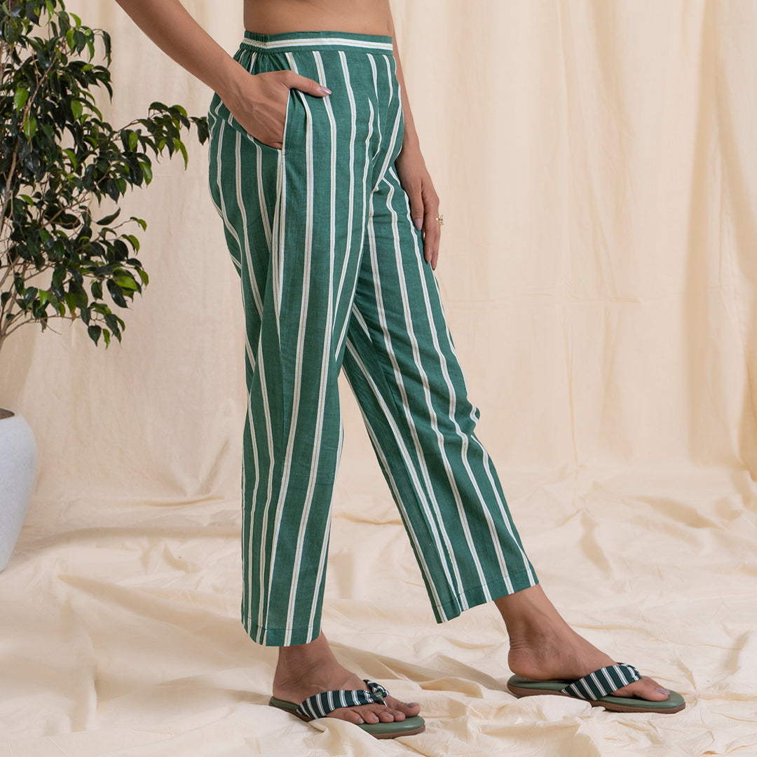 Straight Pajama Pants - Green Stripes